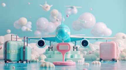 Wall Mural - Airplane & Suitcases on a Dreamy Background