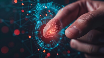 Leinwandbilder - Finger pressing digital fingerprint scanner, identity theft protection