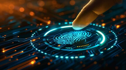 Leinwandbilder - Finger pressing digital fingerprint scanner, identity theft protection