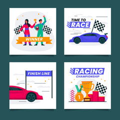 Wall Mural - Car racing cards in flat design