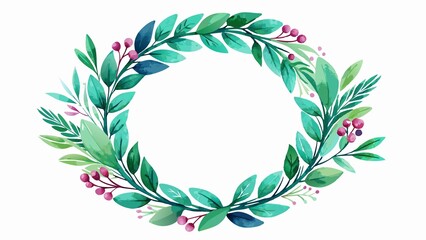 Wall Mural - floral, watercolor, wedding, isolated, Watercolor Wreath on White Background