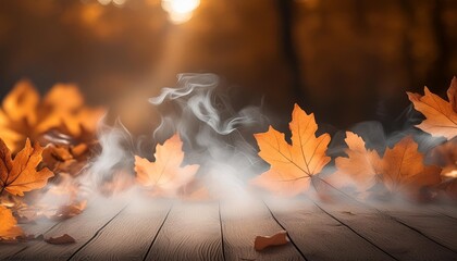 Wall Mural - light and smoke for fall and autumn design emotional low light texture image background in warm earth tone of brown and grey color