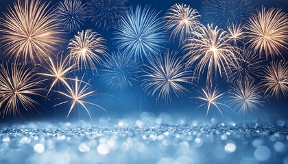 Wall Mural - beautiful blue holiday background with fireworks