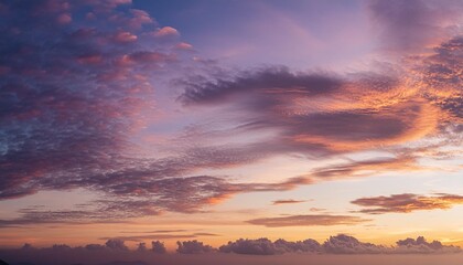 Wall Mural - pink purple violet cloudy sky beautiful soft gentle sunrise sunset with cirrus clouds background texture