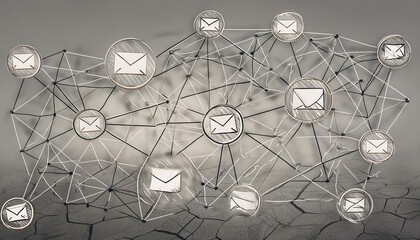 Wall Mural - a sketch illustration of interconnected email icons linked by lines and nodes