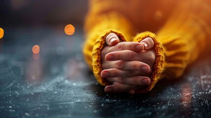 Praying hands with faith in religion and belief in God on dark background. Power of hope or love and devotion