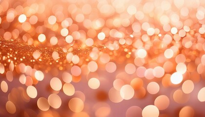 Wall Mural - banner of bokeh abstract peach and orange golden bokeh sparkles lights blurred shiny glowing festive wallpaper for party holiday birthday invitation in trending peach fuzz color 2024