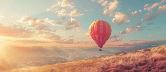 Wall Mural - Hot Air Balloon Soaring Over Majestic Mountains at Sunset