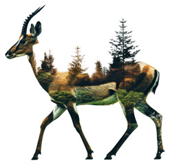 Sticker - PNG  Antelope silhouette forest double exposure