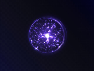 Poster - Bright ball lightning Strong electric charge of energy in one ring. Web design element for text advertising, cards, screensavers, websites, games. Mordor. Vector