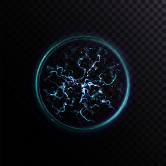 Poster - Glowing Plasma Ball. Energy magic portal. An explosion of plasma energy inside a ball with a lot of ball lightning. Vector for web design and illustrations.