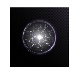 Poster - Glowing Plasma Ball. Energy magic portal. An explosion of plasma energy inside a ball with a lot of ball lightning. Vector for web design and illustrations.