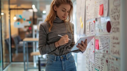 Feminine, tablet, or planned ux web design, creative code, or software app seo. Developer, programmer, or digital engineer with technology stylus for designer coding strategy or ui programming