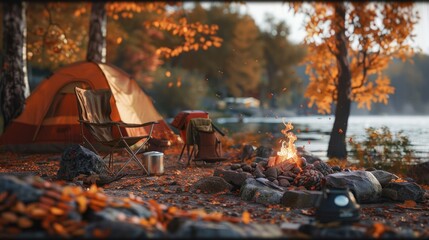 Wall Mural - Camping by the Lake in Autumn