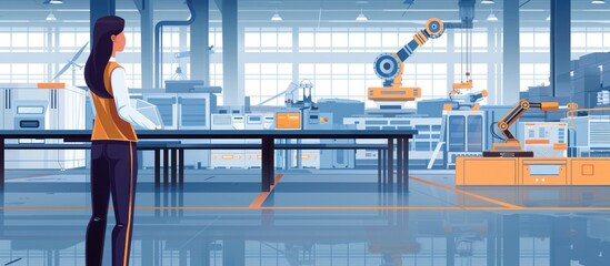 Wall Mural - Woman Observing Automated Manufacturing Process in a Modern Factory