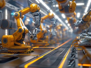 Canvas Print - Robotic Arms on an Assembly Line