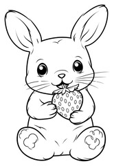 Sticker - PNG Rabbit holding strawberry sketch outline drawing.