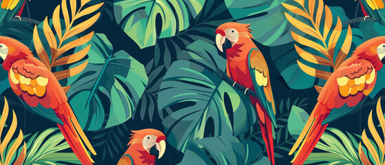 Sticker - pattern with colorful parrot