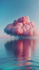 Wall Mural - pink cloud over blue water, seamless looping