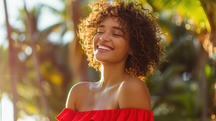 Wall Mural - The smiling woman in nature