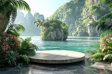 Canvas Print - Tropical Paradise with a Marble Platform