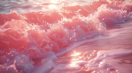 Wall Mural - Pink Ocean Waves Breaking at Sunset