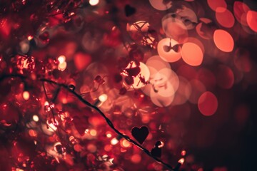 Wall Mural - abstract valentine, Red glitter bokeh vintage lights, Happy holiday new year, defocused, Christmas lights defocused background, AI generated