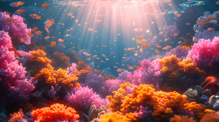 Wall Mural - Underwater world coral reef 3d rendering elements