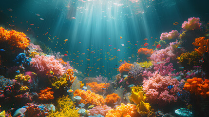 Wall Mural - Underwater world coral reef 3d rendering elements