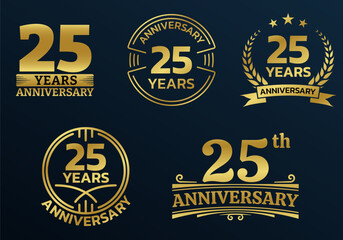 Wall Mural - 25 years icon or logo set. 25th anniversary celebrating golden sign or stamp. Jubilee, birthday celebration design element. Vector illustration.