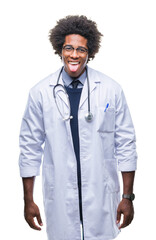 Poster - Afro american doctor man over isolated background sticking tongue out happy with funny expression. Emotion concept.