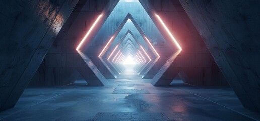 Wall Mural - 3d rendering of an empty long light polished concrete sci-fi futuristic tunnel corridor