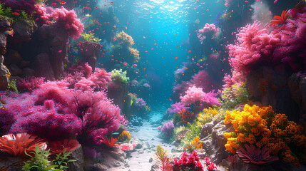 Wall Mural - Underwater world coral reef 3d rendering elements