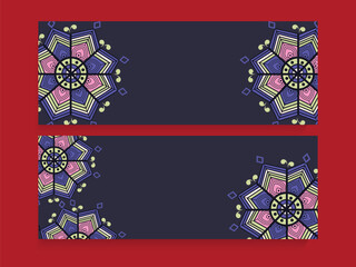 Wall Mural - Social Media Banner or Header Set Decorated with Mandala Ornaments and Copy Space.