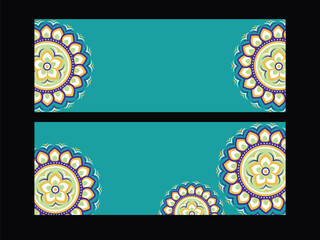 Wall Mural - Social Media Banner or Header Set Decorated with Mandala Ornaments and Copy Space.