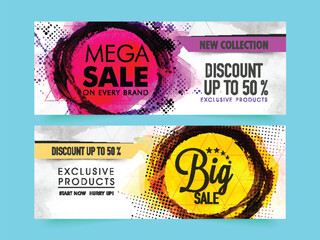 Sticker - Social Media Sale Banner or Header Design Set in Abstract Brush Stroke Effect.