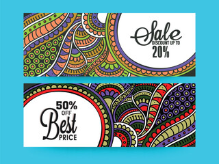 Wall Mural - social media sale banner or header design set in colorful paisley pattern.
