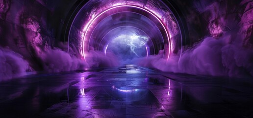 Wall Mural - a3 sci fi night vibrant 3d rendering of a modern futuristic spaceship with purple glow neon lights c