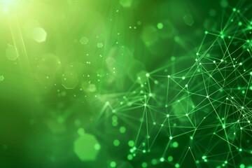 Poster - abstract green background with a grid of particles connected. sci-fi digital technology with line co