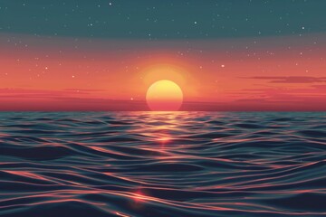 Wall Mural - Sunset Serenity Over Ocean Waves