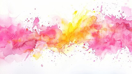 Wall Mural - Abstract pink and yellow watercolor splashing on white background. AI generated