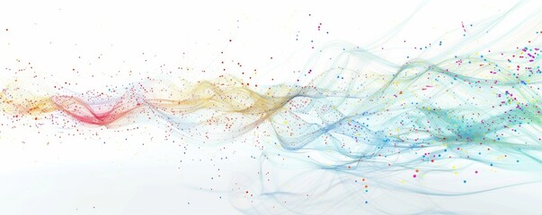 Abstract colorful smoke waves with confetti on white background