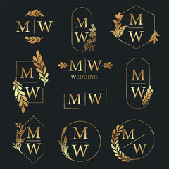 Wall Mural - Beautiful wedding monogram template set, vector collection, 