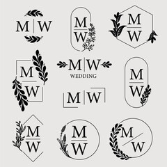 Wall Mural - Beautiful wedding monogram template set, vector collection, 