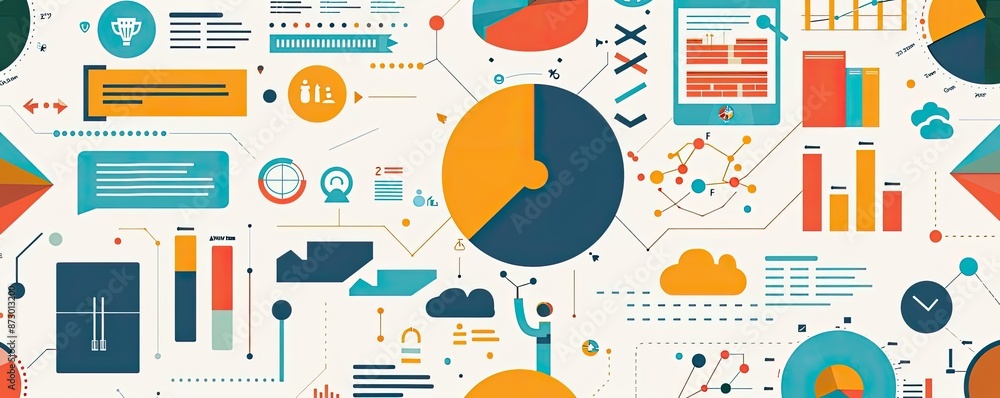 Colorful Infographics And Data Elements Pie Charts Graphs And 