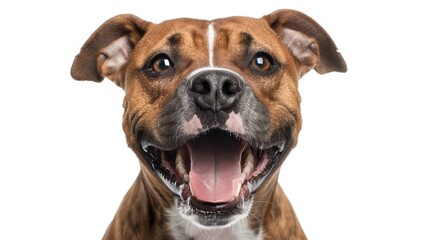 Wall Mural - Energetic Staffordshire Bull Terrier with Joyful Expression on White Background