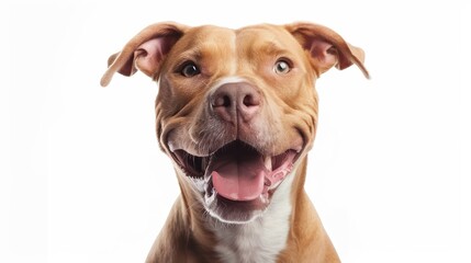 Wall Mural - Eager American Pit Bull Terrier with Endearing Expression on Isolated White Background