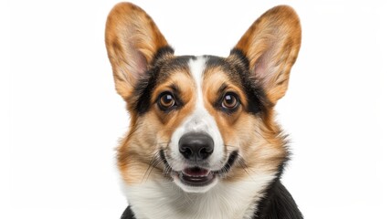 Wall Mural - Happy Pembroke Welsh Corgi Showing Satisfied Expression on White Background