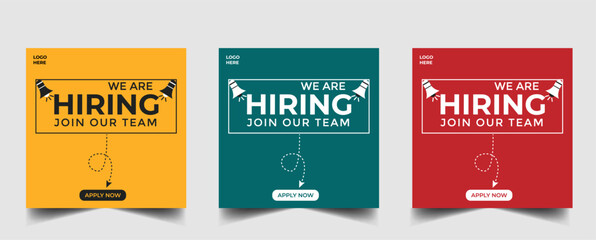 Wall Mural - We are hiring recruitment open job vacancy design vector social media post banner template or web banner layout