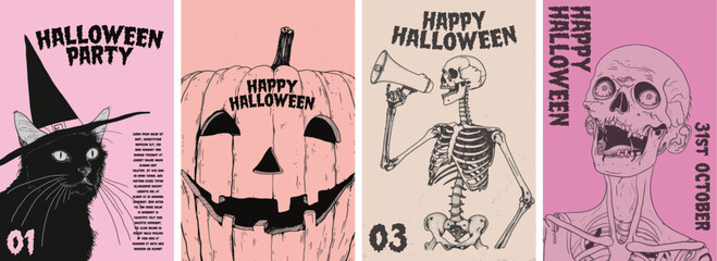 Halloween poster design collection. Set of banners for a spooky october halloween party